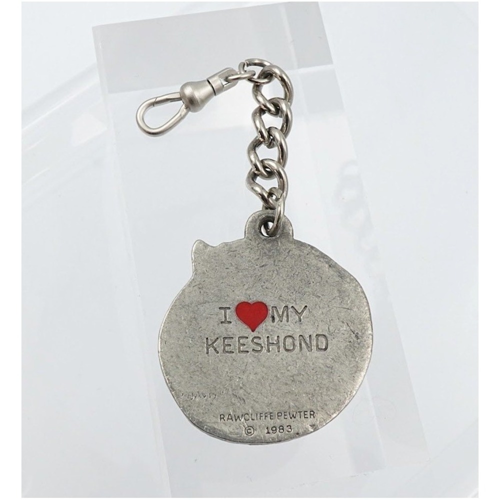 Vintage 1983‎ Rawcliffe Pewter I Love My Keeshond Dog Keychain Pet Lover - Picture 5 of 10